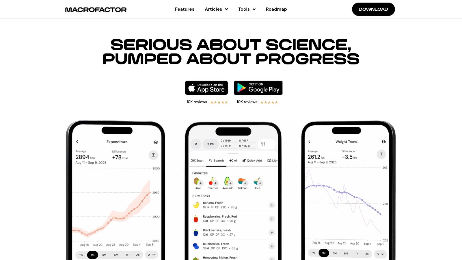 MacroFactor app interface showing the weekly check-in and macro adjustments.