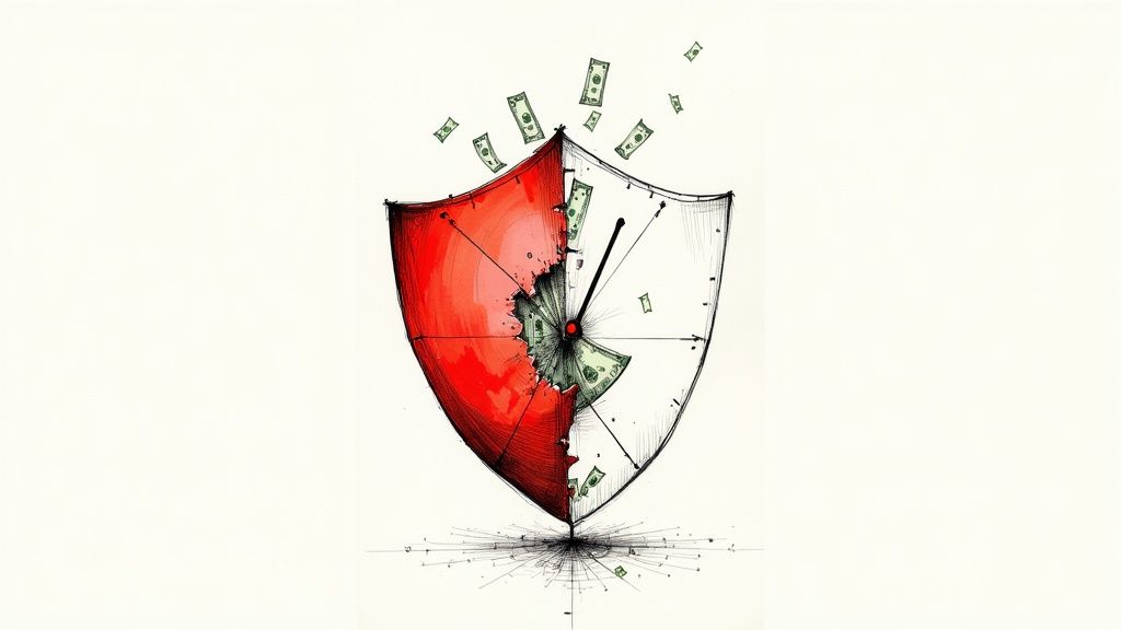 A graph showing a downward trend with a broken piggy bank, symbolizing financial loss due to non-compliance.