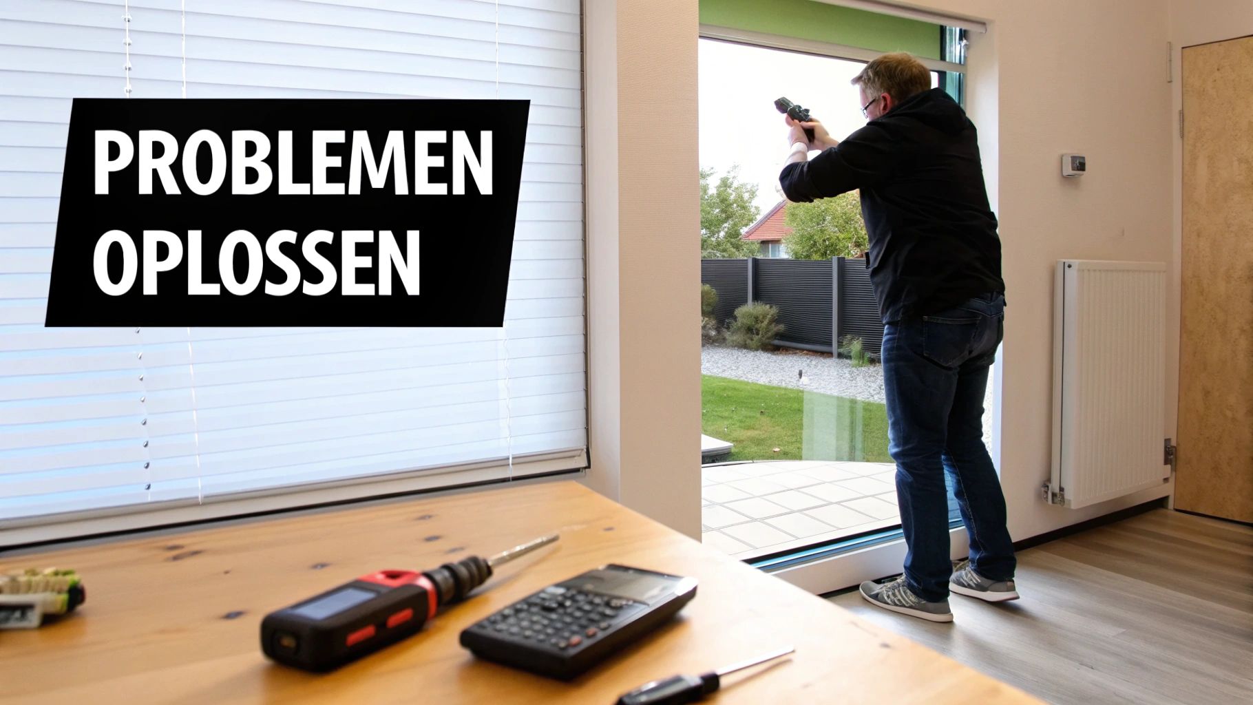 Een hand die de batterij van een Somfy afstandsbediening vervangt