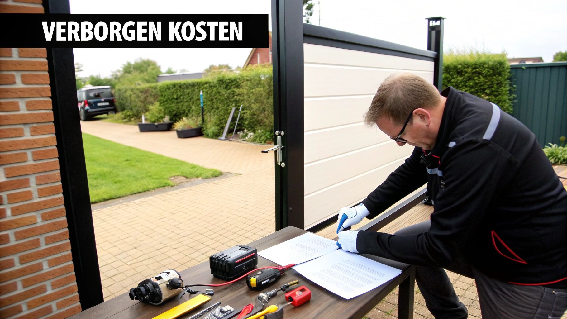 Een monteur installeert een sectionale poort.