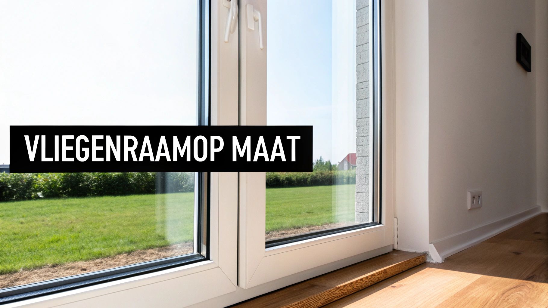 Een modern huis met een groot raam voorzien van een vliegenraam op maat