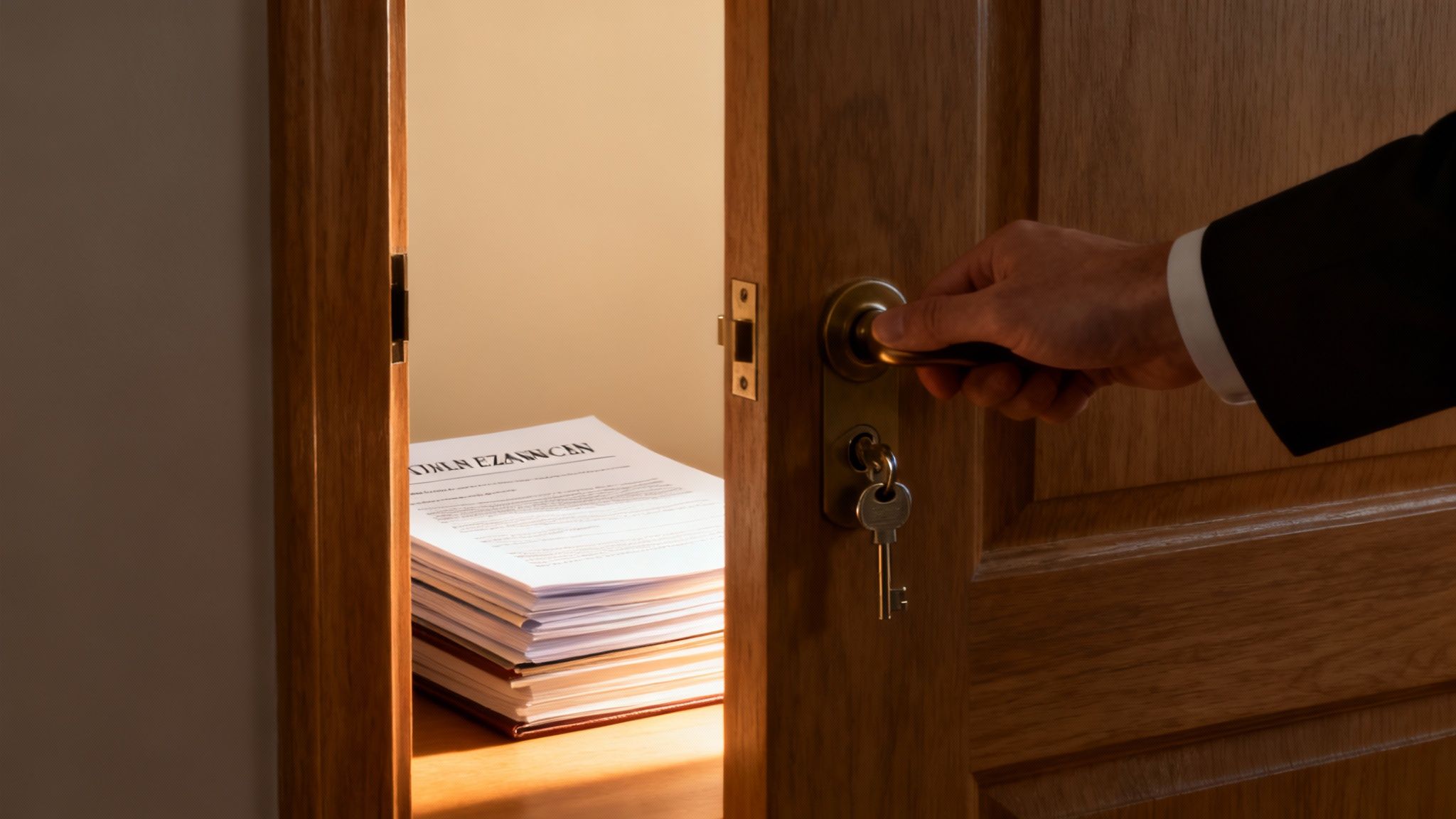 Twee personen die een juridisch document bestuderen aan een bureau