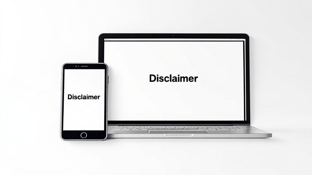 Een kleermaker die een kledingstuk op maat maakt, wat het personaliseren van een disclaimer symboliseert