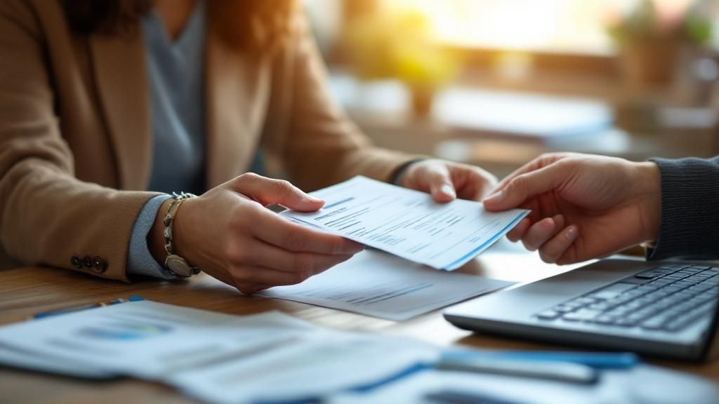 Moderne werkgever bekijkt een arbeidscontract op een laptop