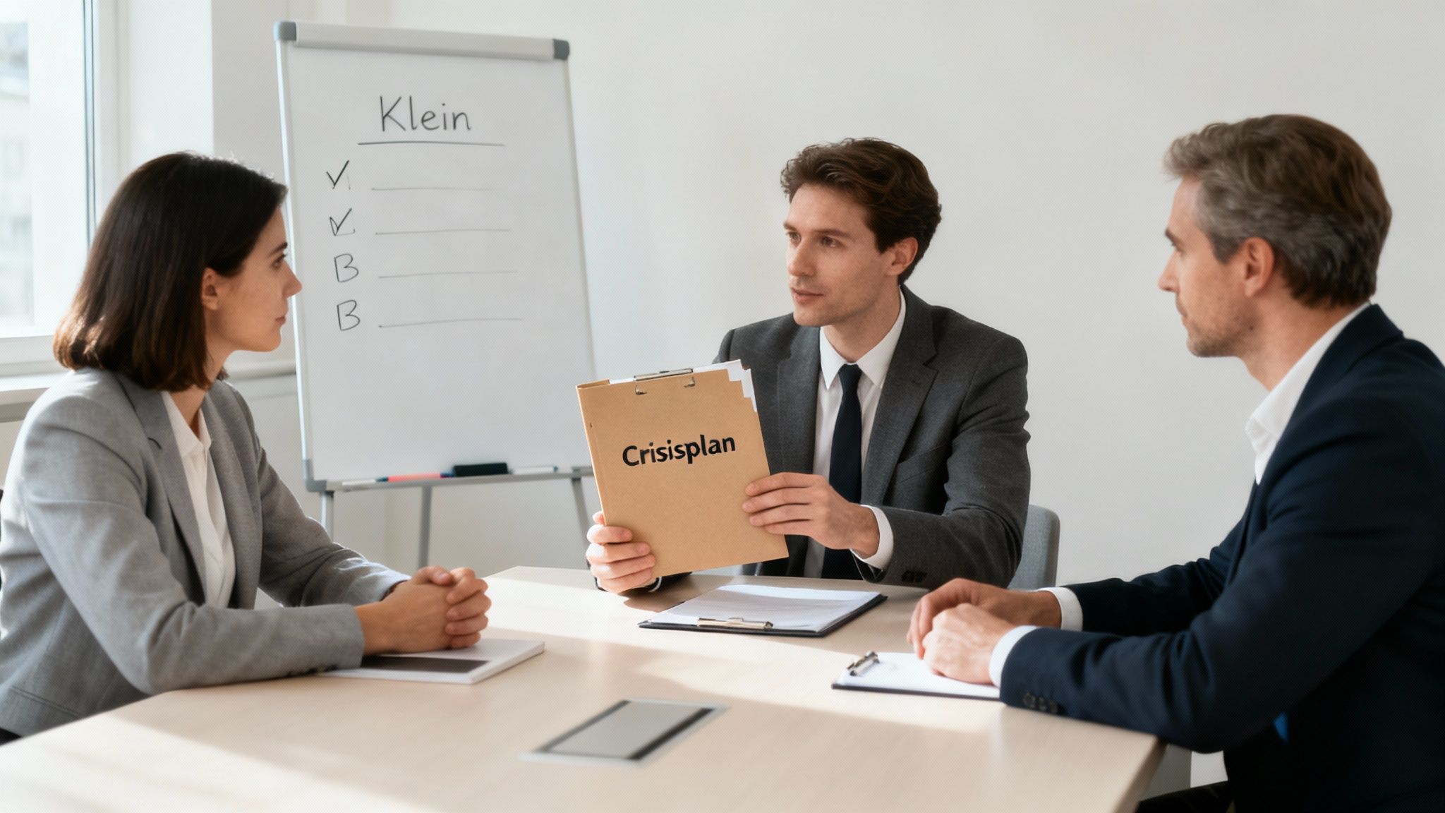 Een team dat samenwerkt aan een strategisch plan aan een grote tafel.