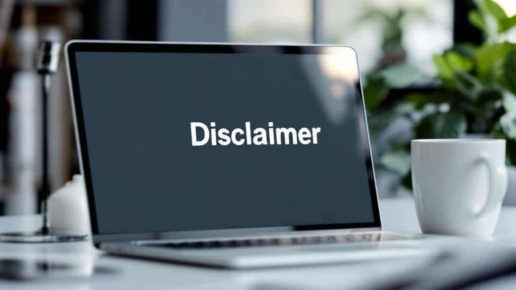 Een checklist wordt afgevinkt, wat de stapsgewijze opbouw van een disclaimer symboliseert