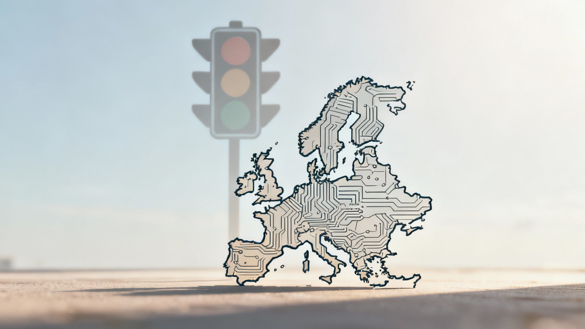 A modern office setting with professionals discussing charts and graphs on digital screens, symbolising the intersection of technology and legal frameworks like the EU AI Act.