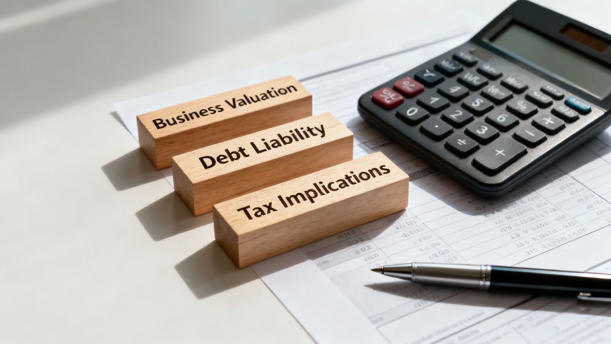 An abacus and a gavel on a desk, symbolising the financial and legal challenges of separating a business.