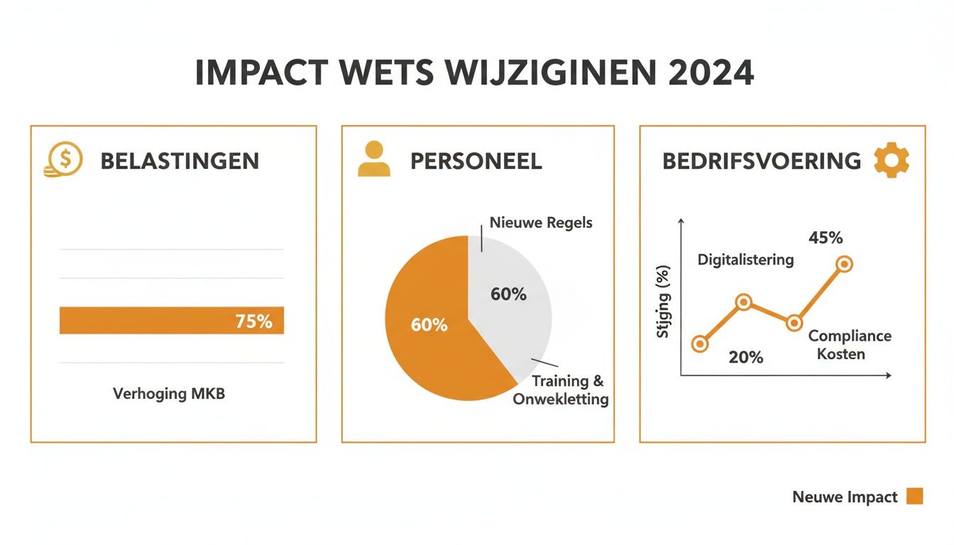 Grafiek over de impact van wetswijzigingen 2024 op belastingen, personeel en bedrijfsvoering.