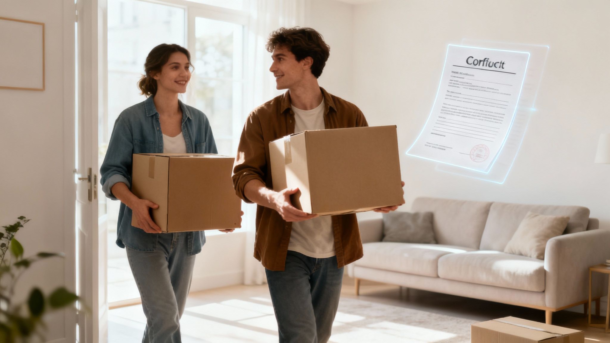 Twee mensen die samen verhuisdozen uitpakken in hun nieuwe huis