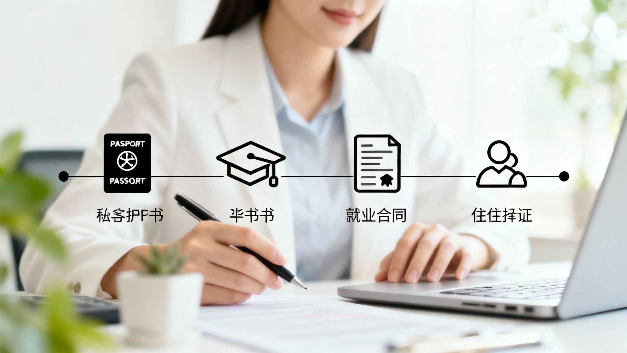 A person's hands filling out an application form on a wooden desk, symbolising the Dutch immigration process.