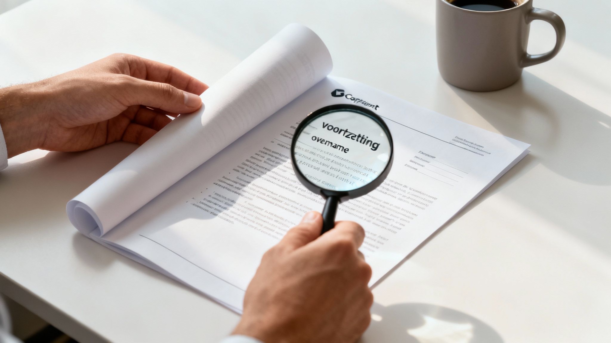 vof en echtscheiding: hoe een vennoot én partner uit elkaar gaan 2 Een kompas en een pen liggen op een opengeslagen juridisch document, wat de leidende rol van het vennootschapscontract symboliseert.
