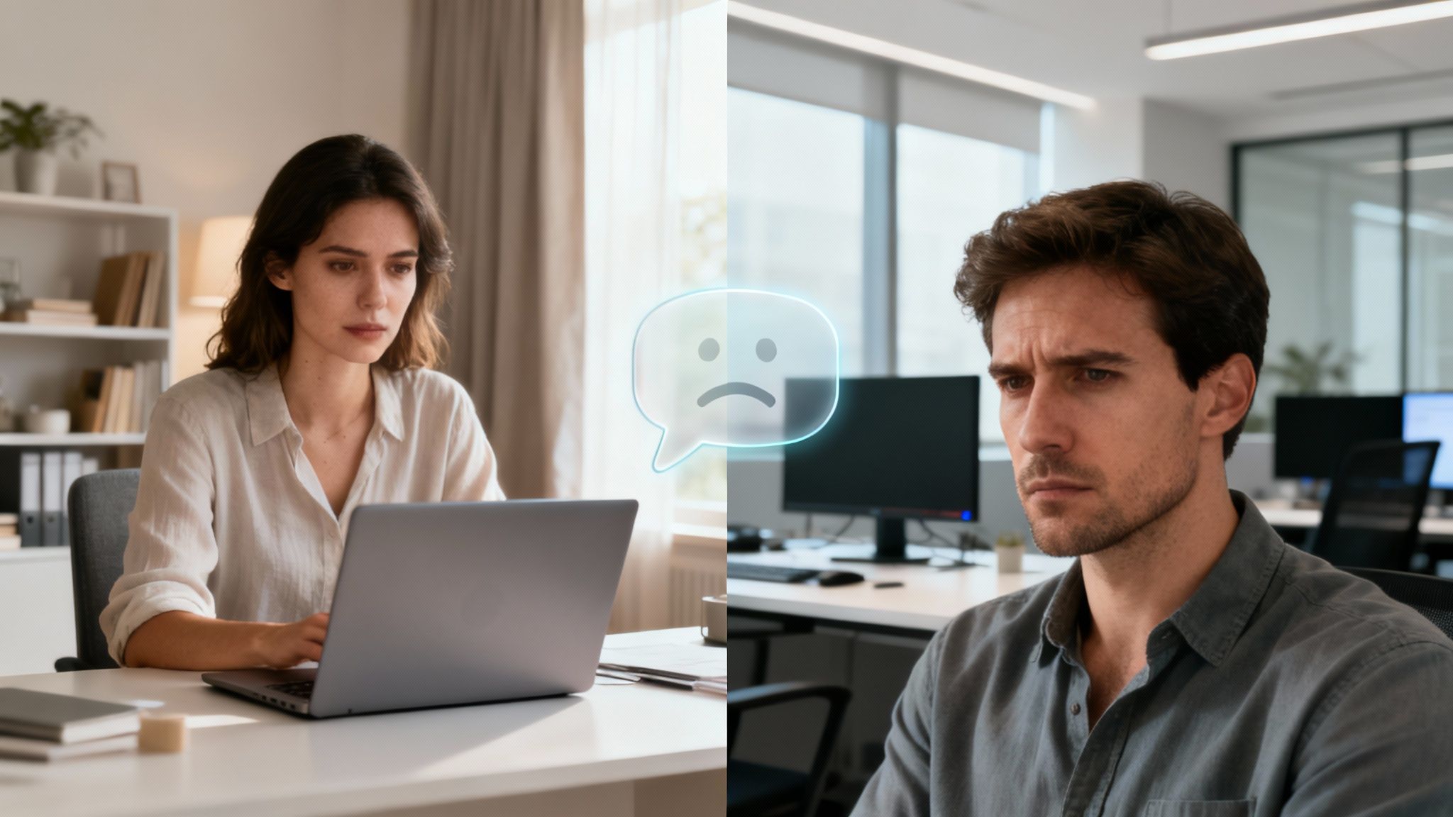 Заманауи кеңседе, кейбіреулері ноутбуктерде, гибридті жұмыс ортасын бейнелейтін әр түрлі әріптестер тобы.