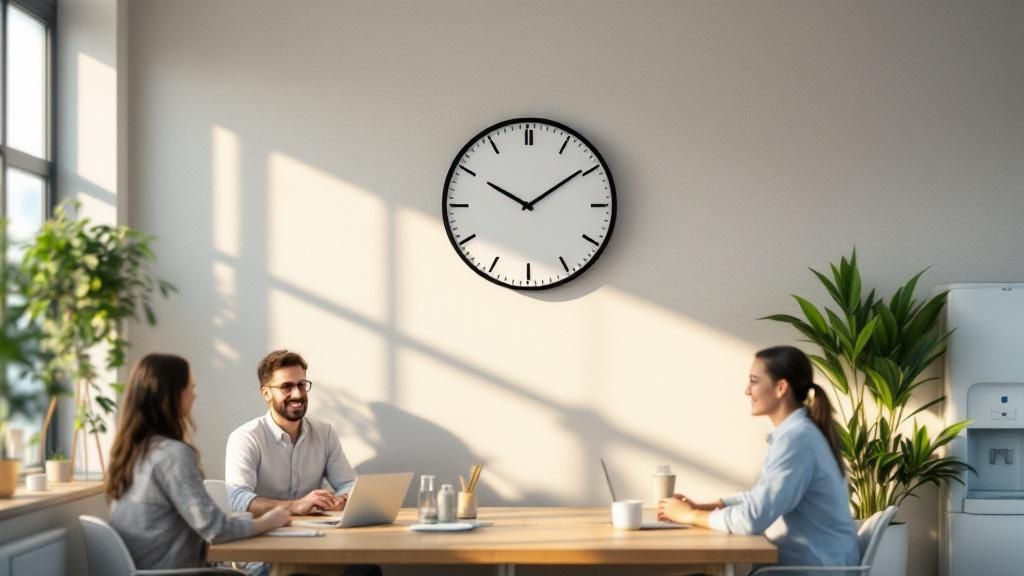 Een werkgever die een flexibele planning maakt op een tablet