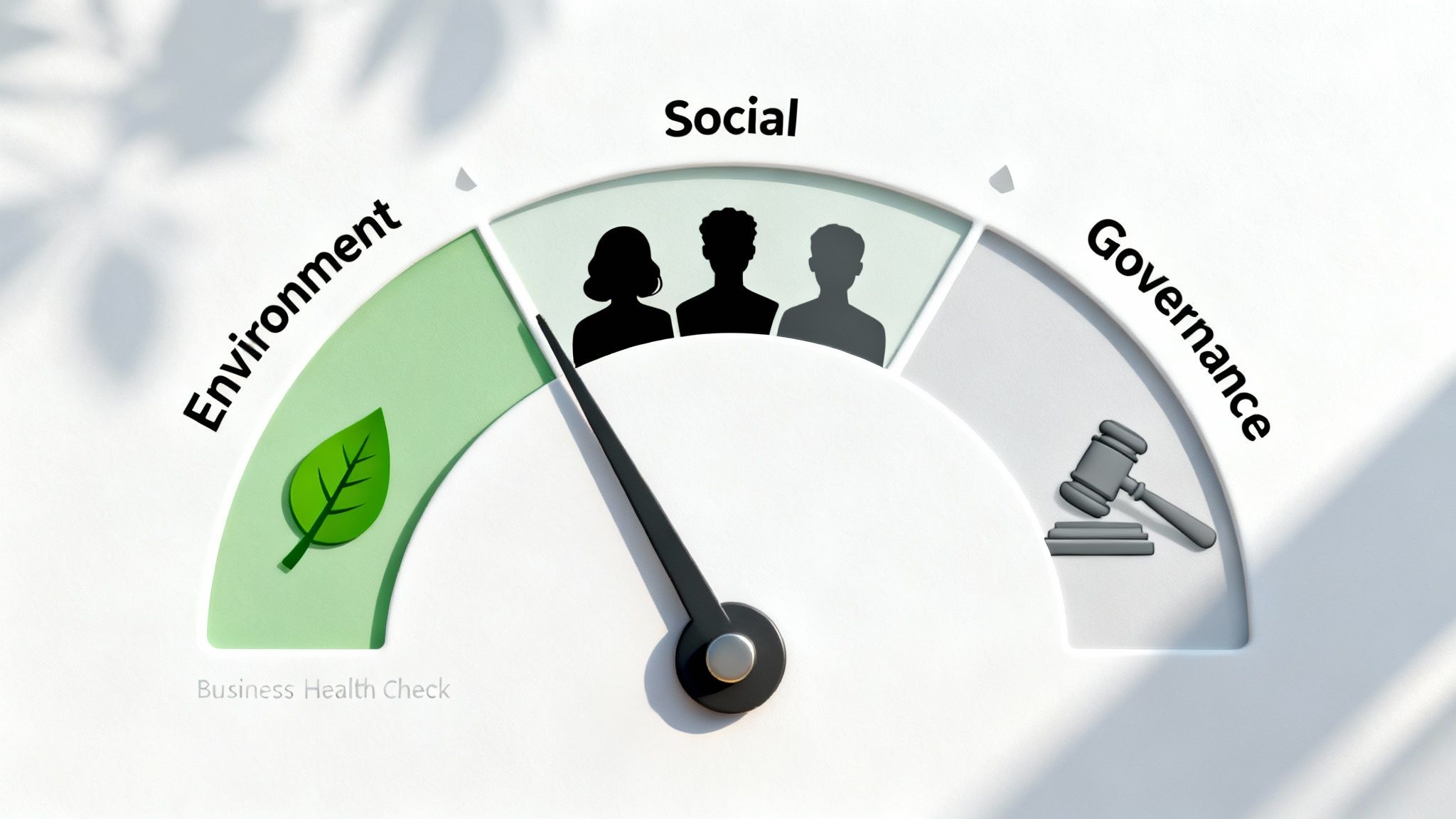 Wat is ESG en waarom het onmisbaar is voor uw bedrijf 1 Overzicht van de drie ESG-pijlers met iconen voor milieu, sociaal en bestuur