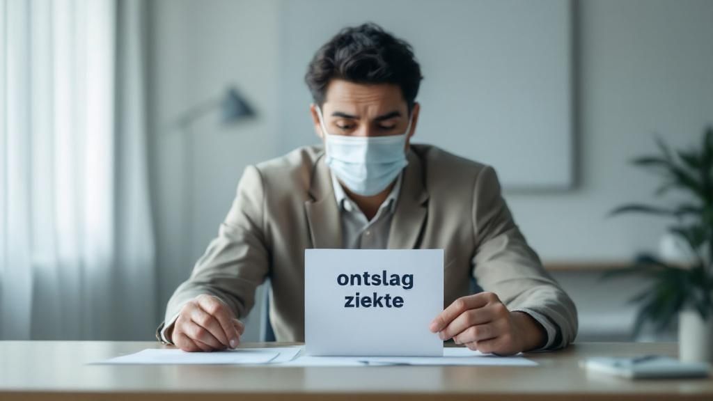Een persoon zit aan een bureau met documenten, peinzend over juridische zaken