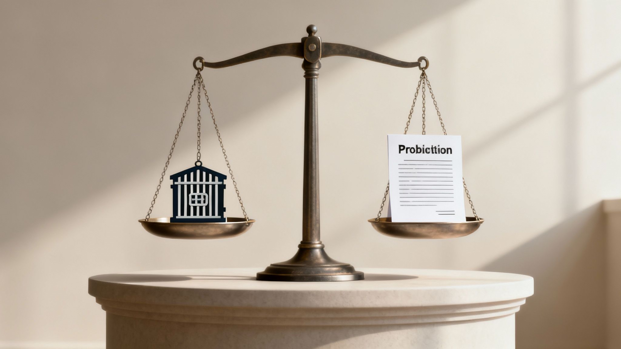 Voorwaardelijke executie uitgelegd in de praktijk 1 Een rechter die een hamer vasthoudt in een rechtszaal, symbool voor de juridische beslissing van een voorwaardelijke executie