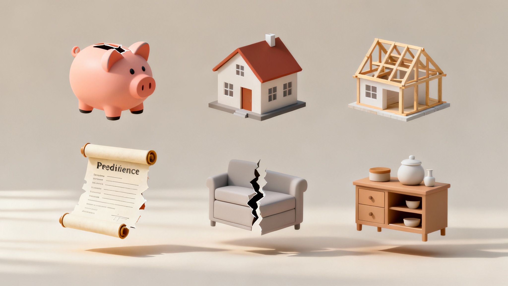 Een stapel euromunten met een gebroken hart eroverheen, wat financiële problemen na een breuk symboliseert
