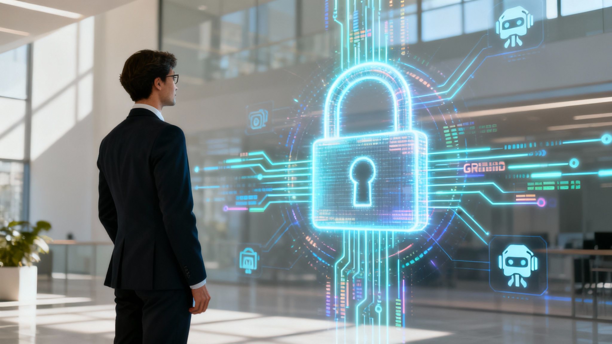 An abstract image representing the intersection of data, AI, and legal frameworks, with gears and circuits intertwined with a gavel.