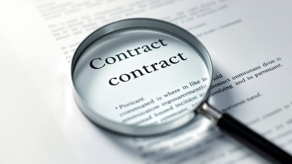 A person using a magnifying glass to inspect a contract, representing the scrutiny of SaaS agreements.