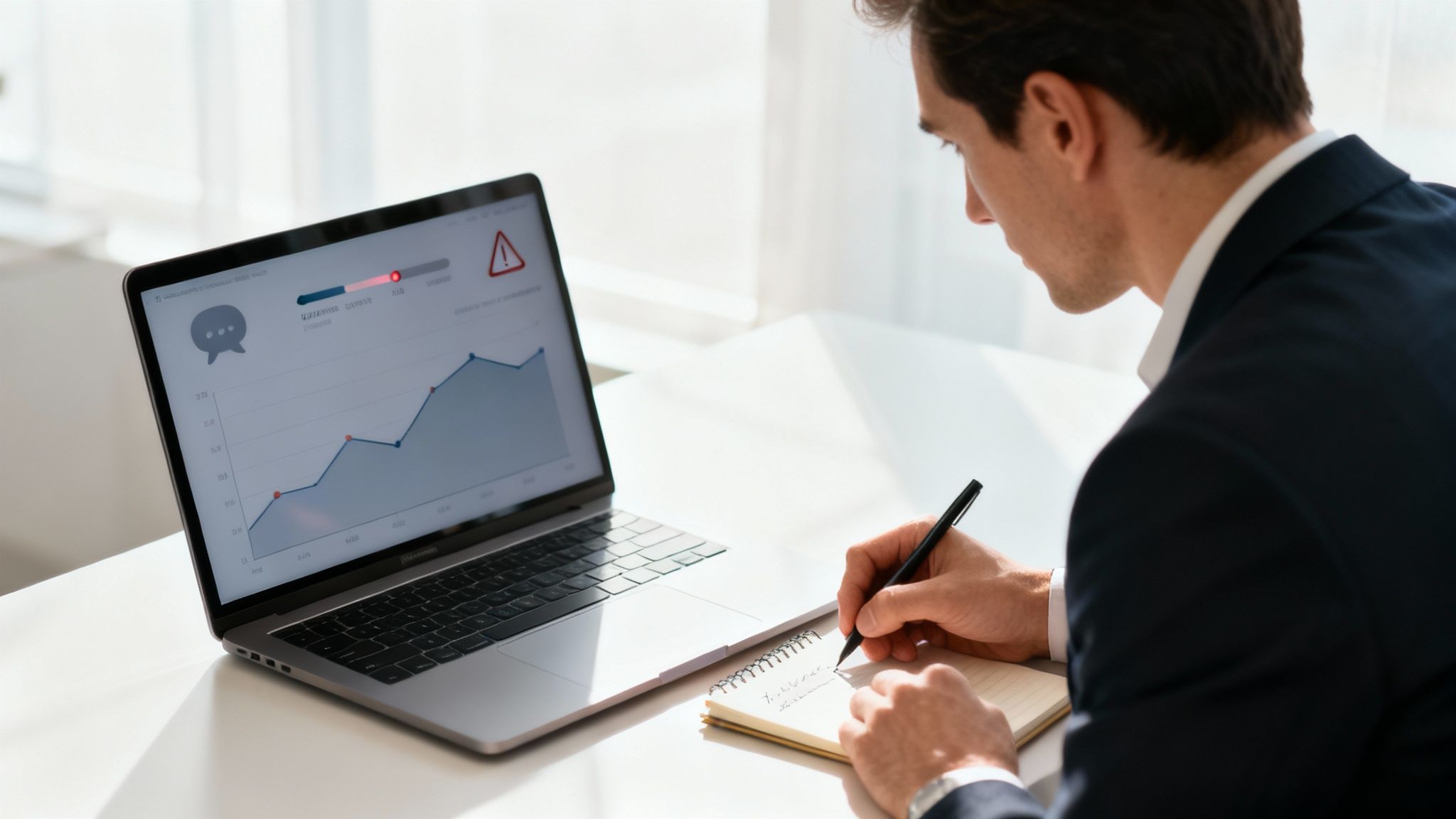 Бейнеқоңыраудағы менеджер экранға мұқият қарап, команданың динамикасын бақылап жатқанын білдіреді.