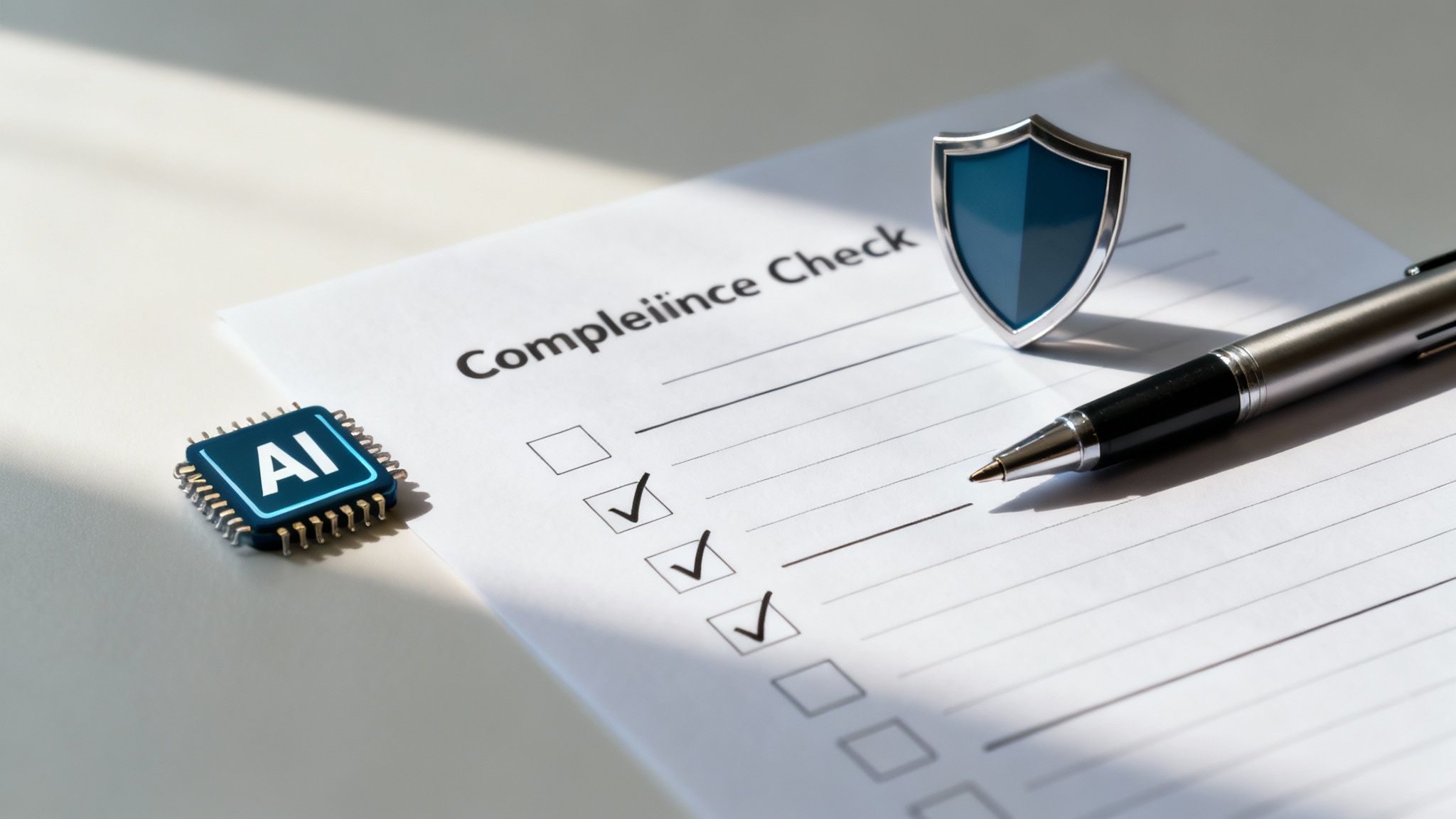 A close-up of a sophisticated circuit board with glowing data streams, representing the complex inner workings of high-risk AI systems that require careful navigation and compliance.