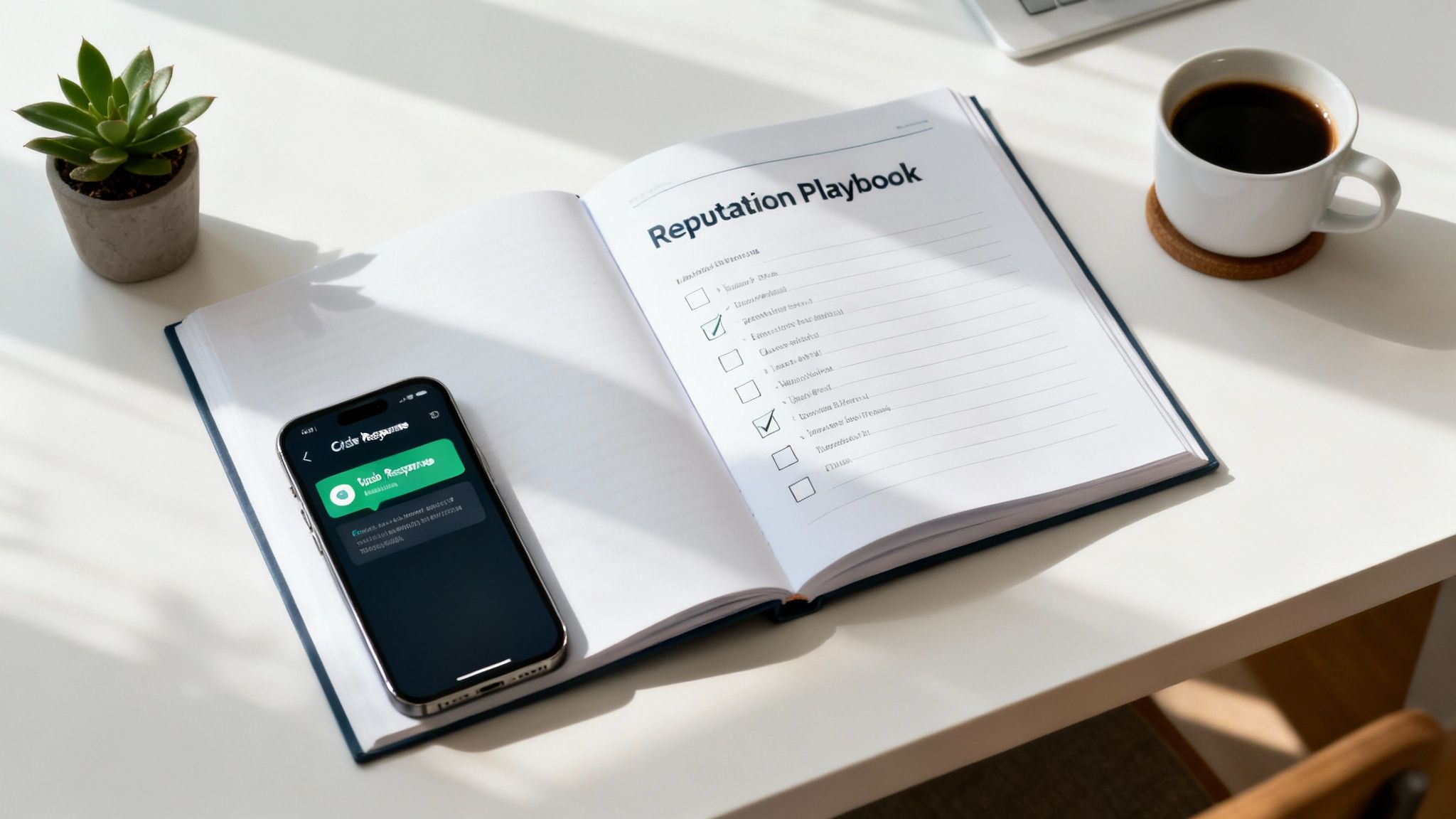 A person drawing a strategic plan on a whiteboard, with icons for ethics, communication, and crisis response