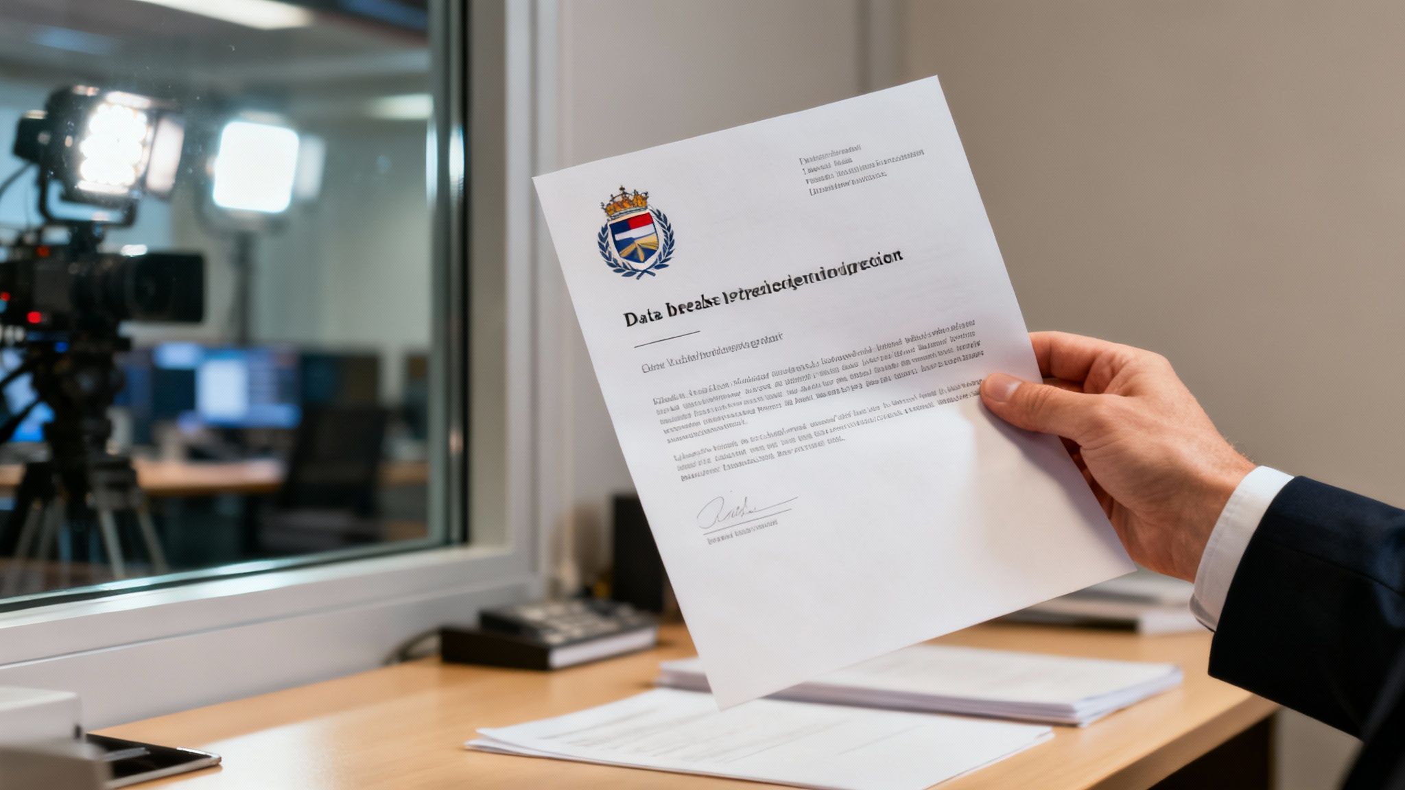 A magnifying glass hovering over legal documents, representing scrutiny of compliance