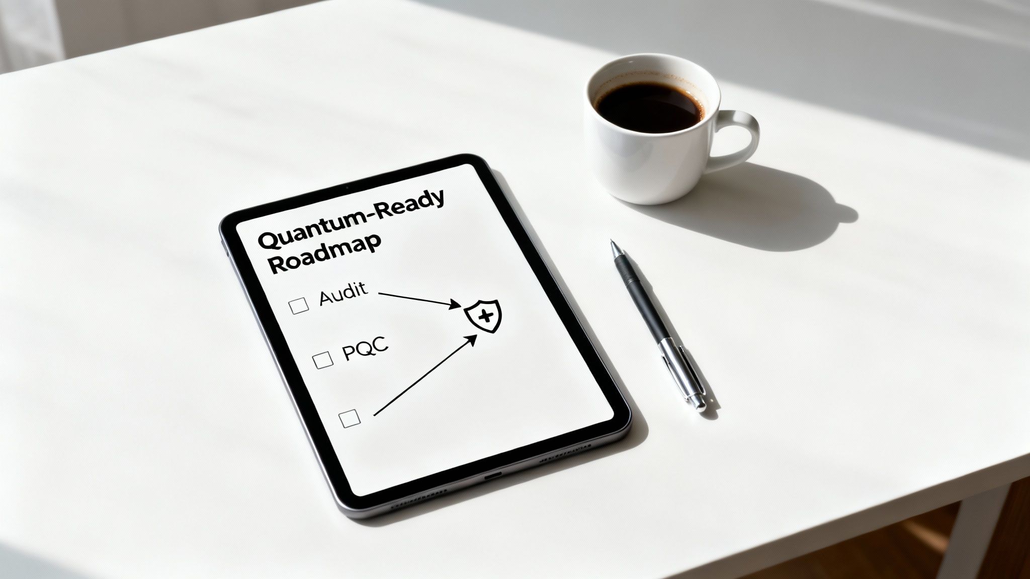 the legal framework for quantum computing and data security! 6 A strategic roadmap with markers indicating progress towards quantum readiness