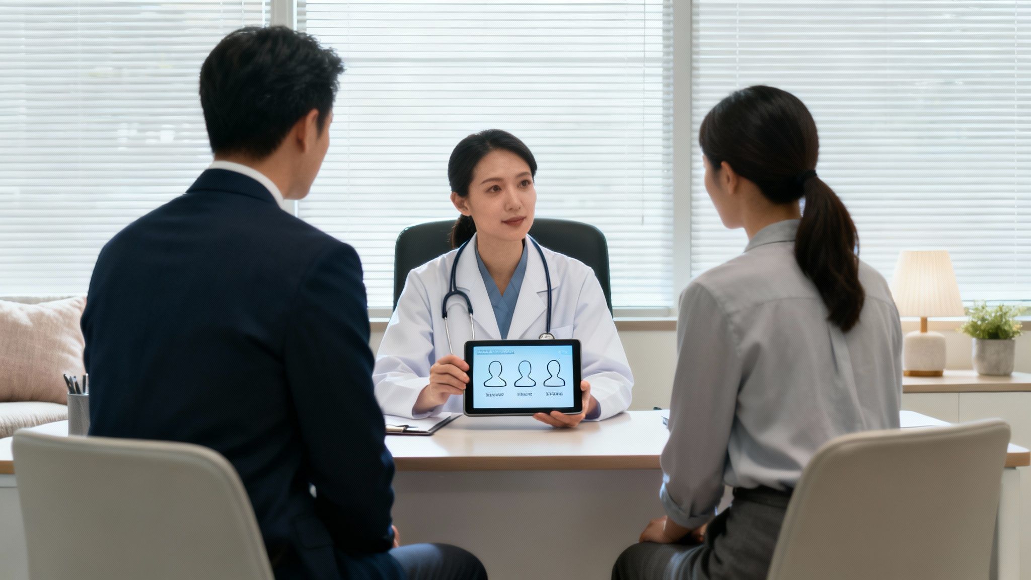 A doctor reviewing a patient's chart, symbolising a medical assessment.
