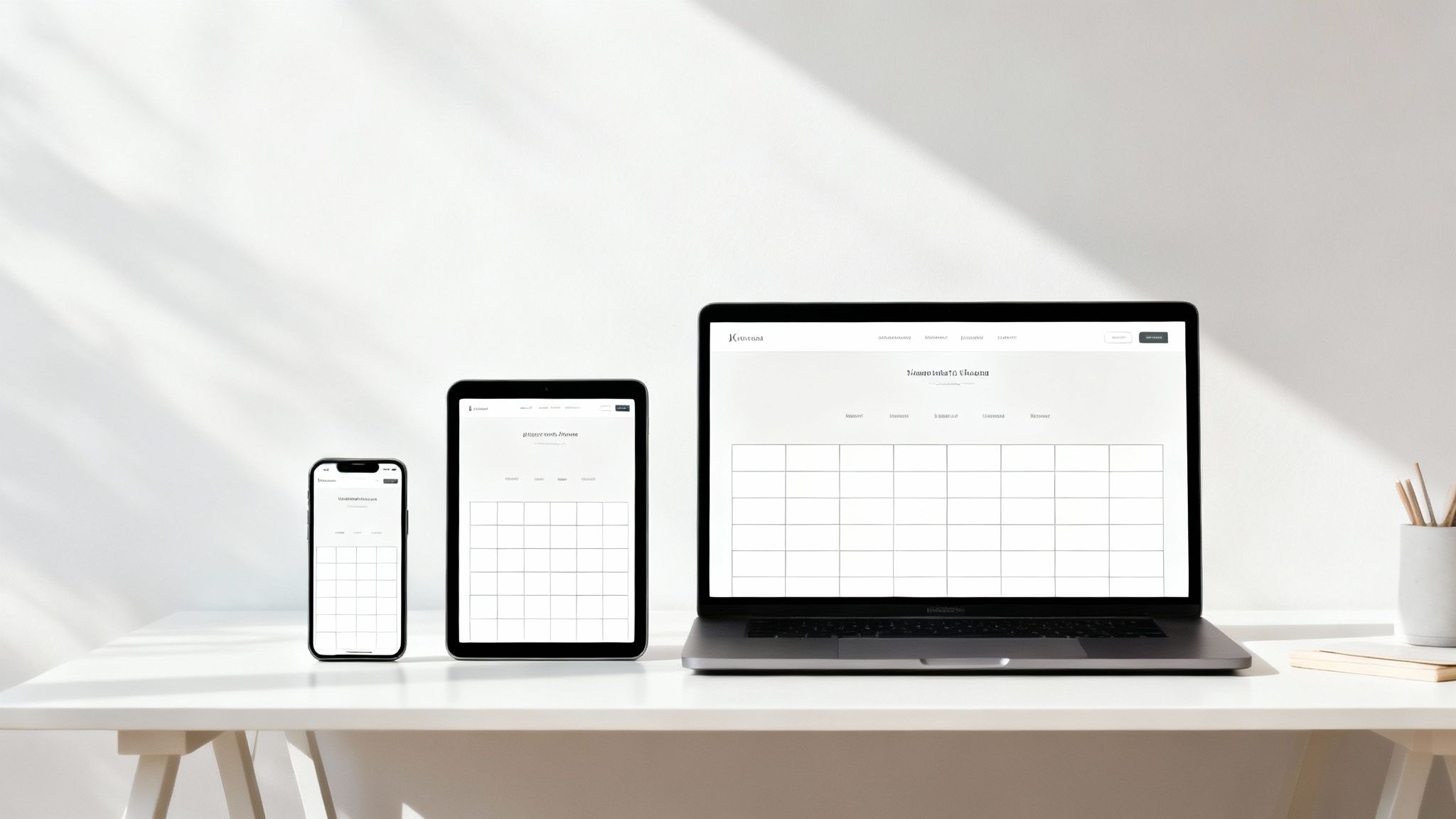 A website layout adapting seamlessly across a desktop monitor, a tablet, and a smartphone screen.