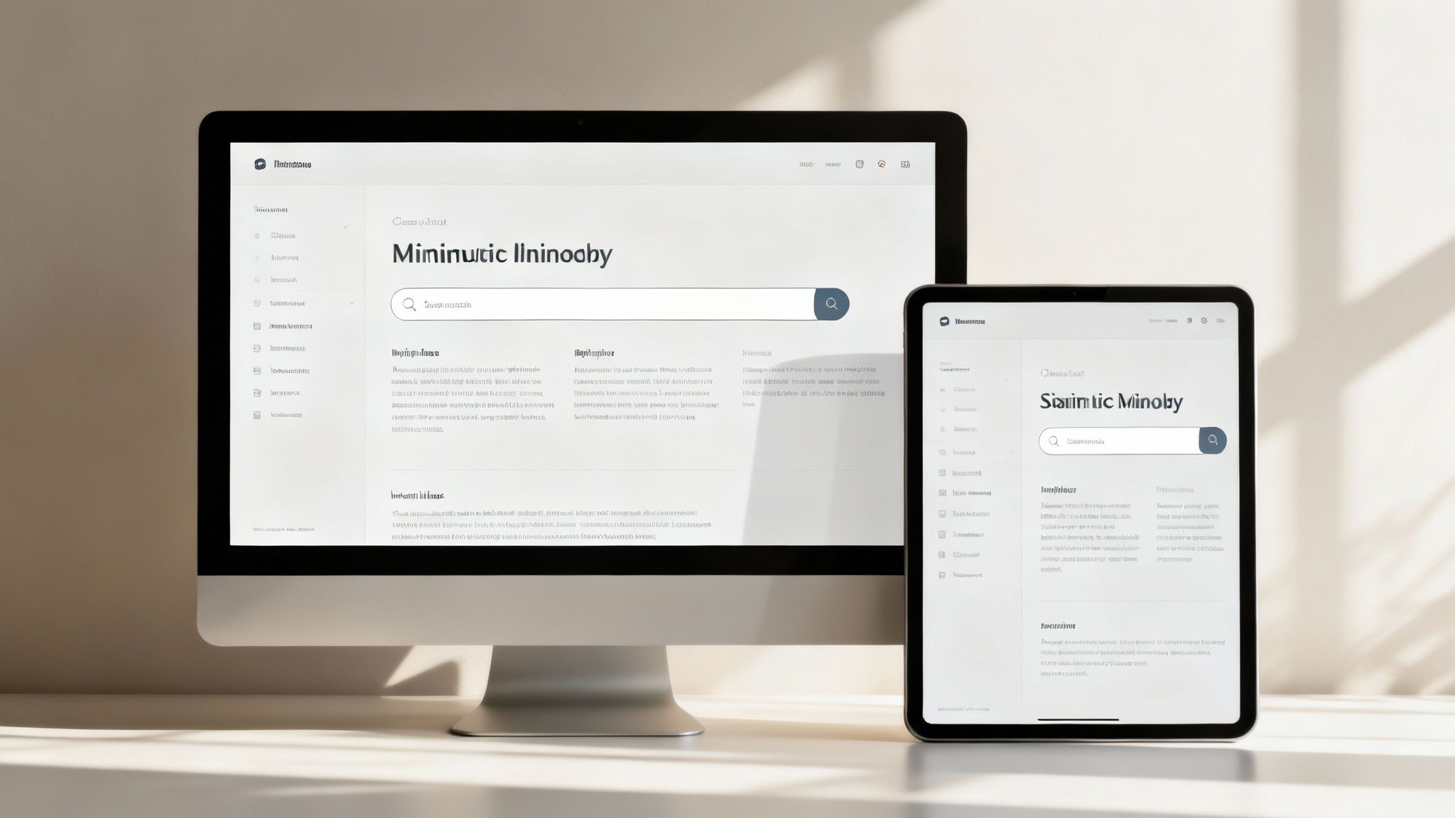A modern desktop computer and tablet showing a clean, functional website interface.