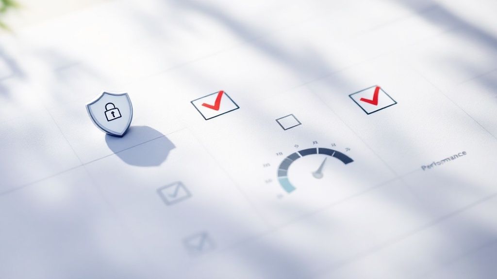 A person checks off items on a digital checklist, symbolizing website maintenance tasks.