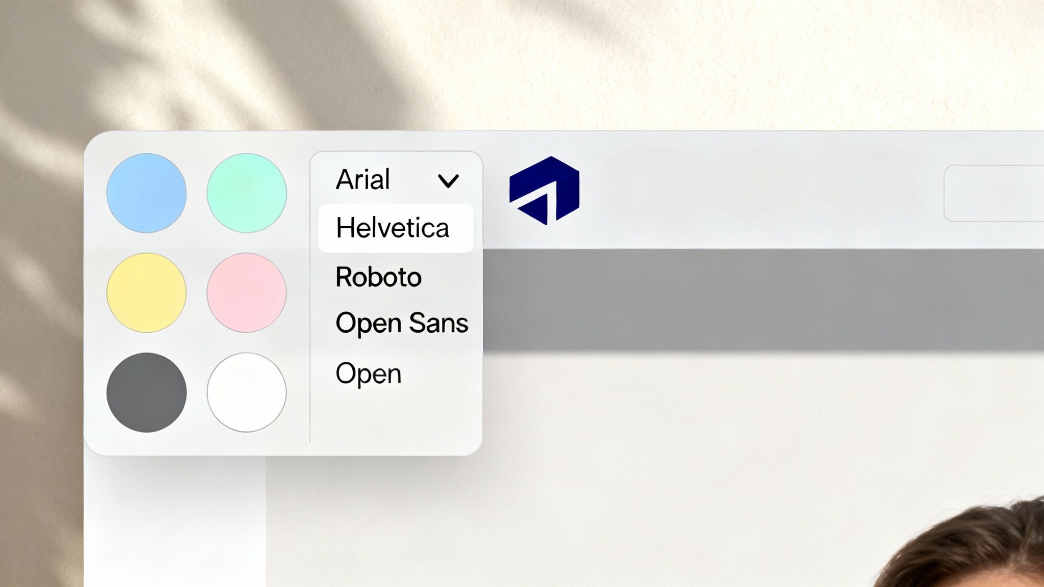 A computer screen showing a website design with color palettes and font options.