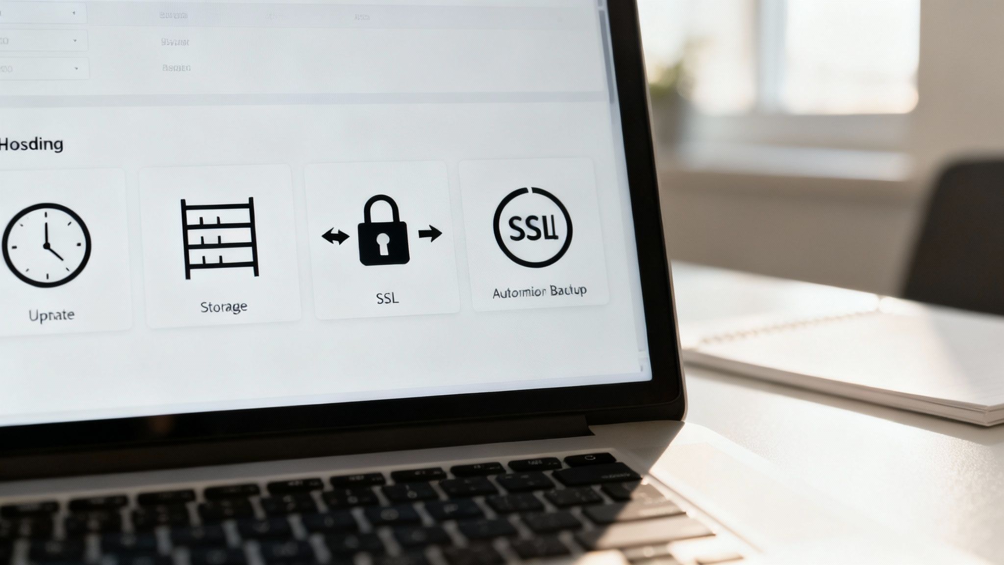 A person in a call center with a headset on, looking at a computer screen with a padlock icon, symbolizing hosting support and security.