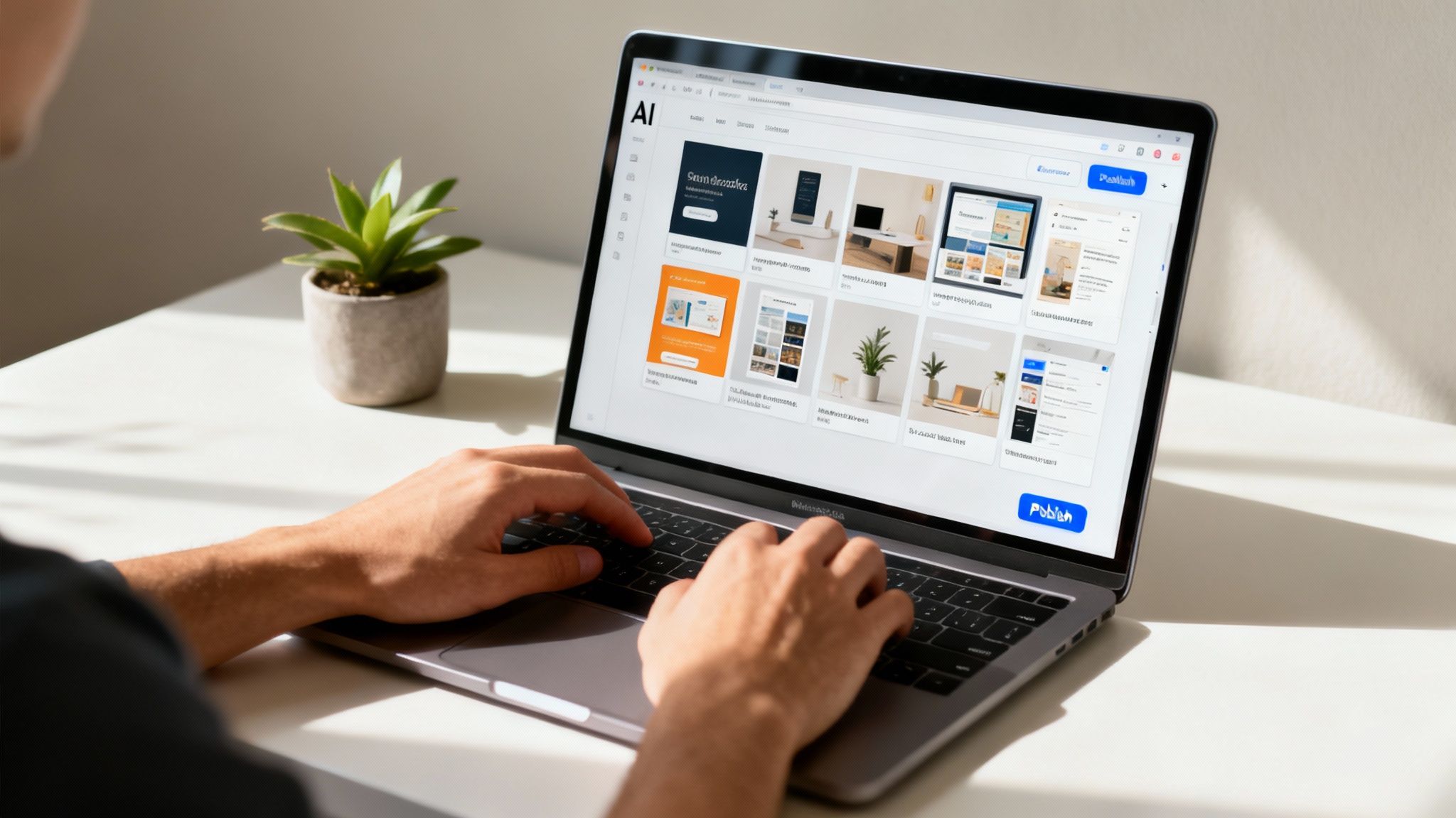 Image of a woman working on a landing page on her laptop