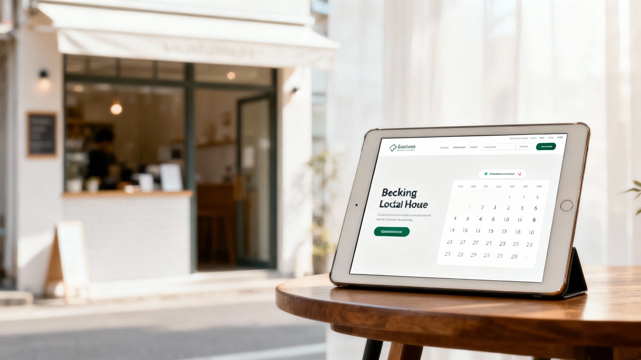 A person managing bookings on a laptop, symbolizing a website builder with a booking system.