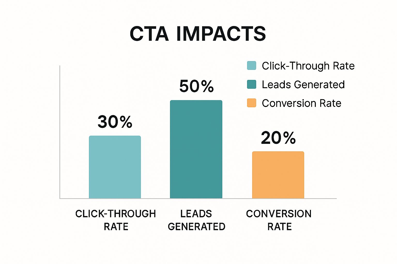 Infographic showing that effective CTAs can lead to a 30% higher click-through rate, 50% more leads, and a 20% increase in conversion rates.