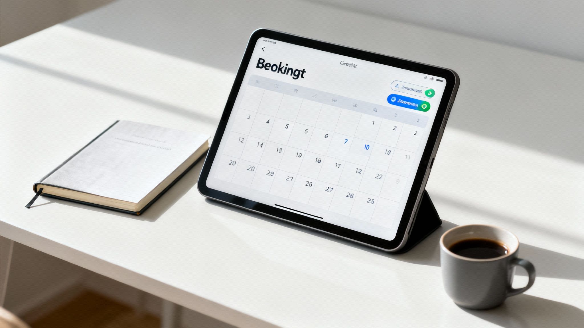 A person scheduling an appointment on their laptop with a calendar interface visible.