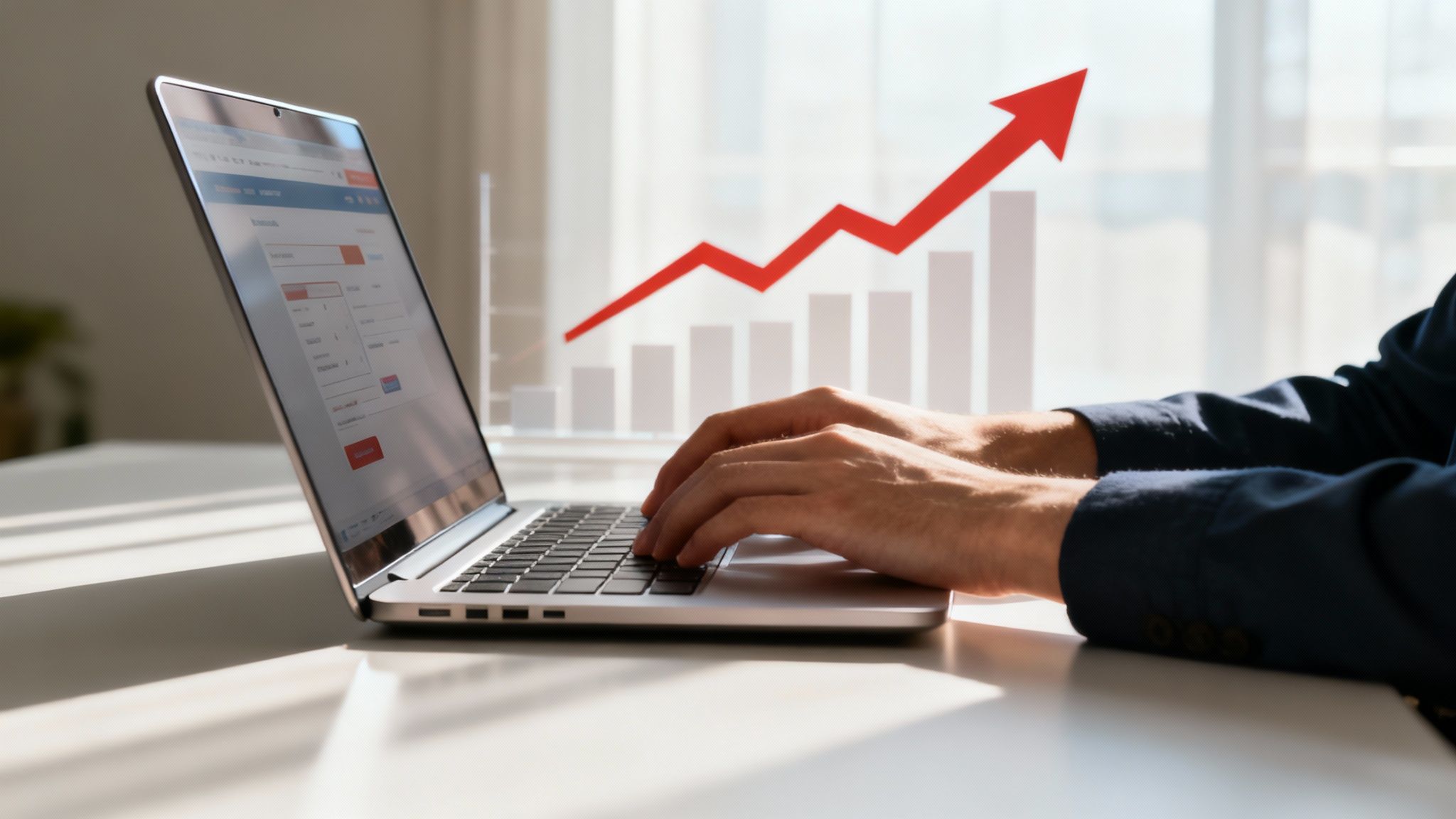 A bar chart and pie chart on a digital screen showing positive growth, symbolizing the business impact of good UX.