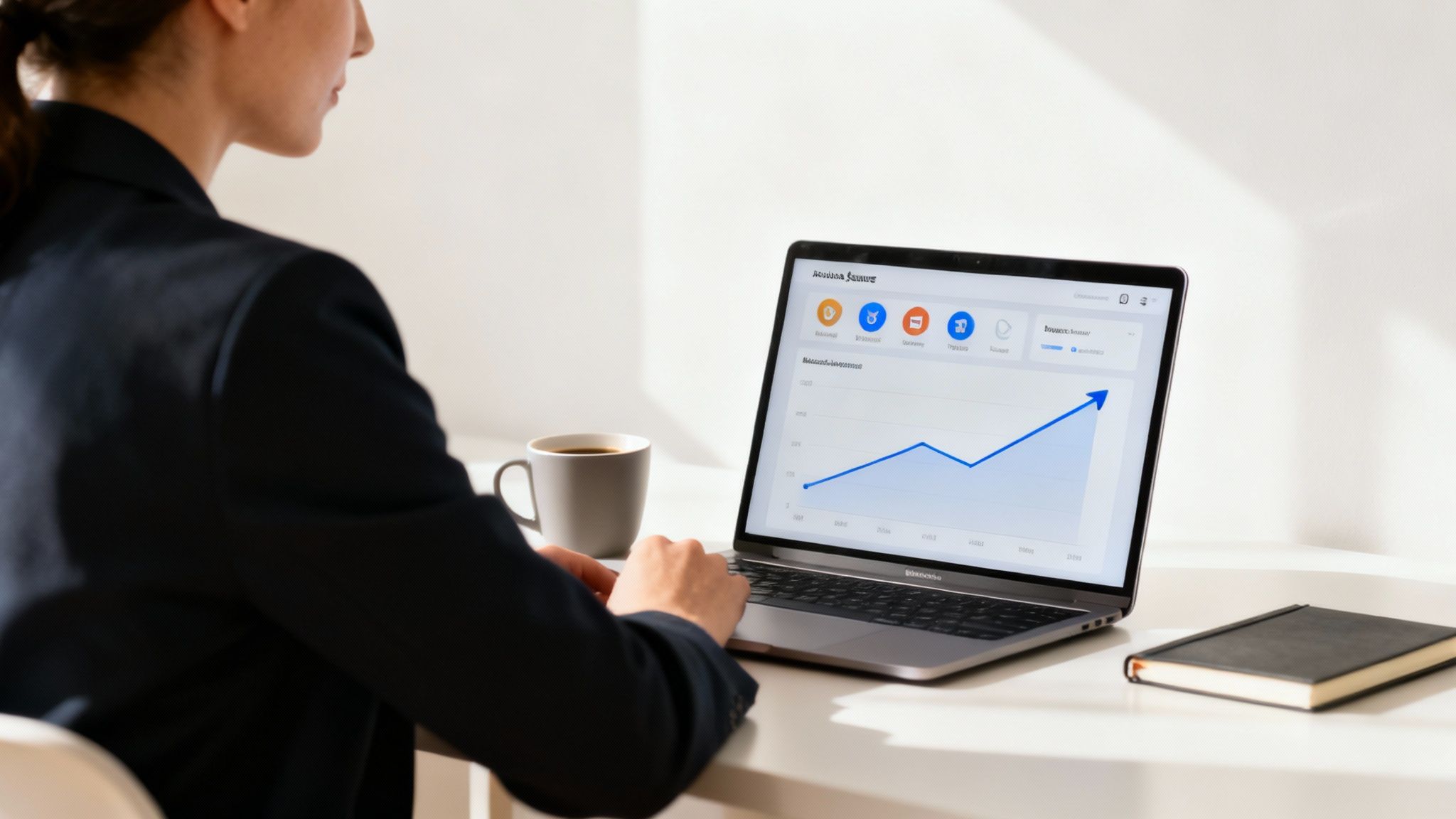 A person analyzing charts and graphs on a computer screen, representing website analytics.