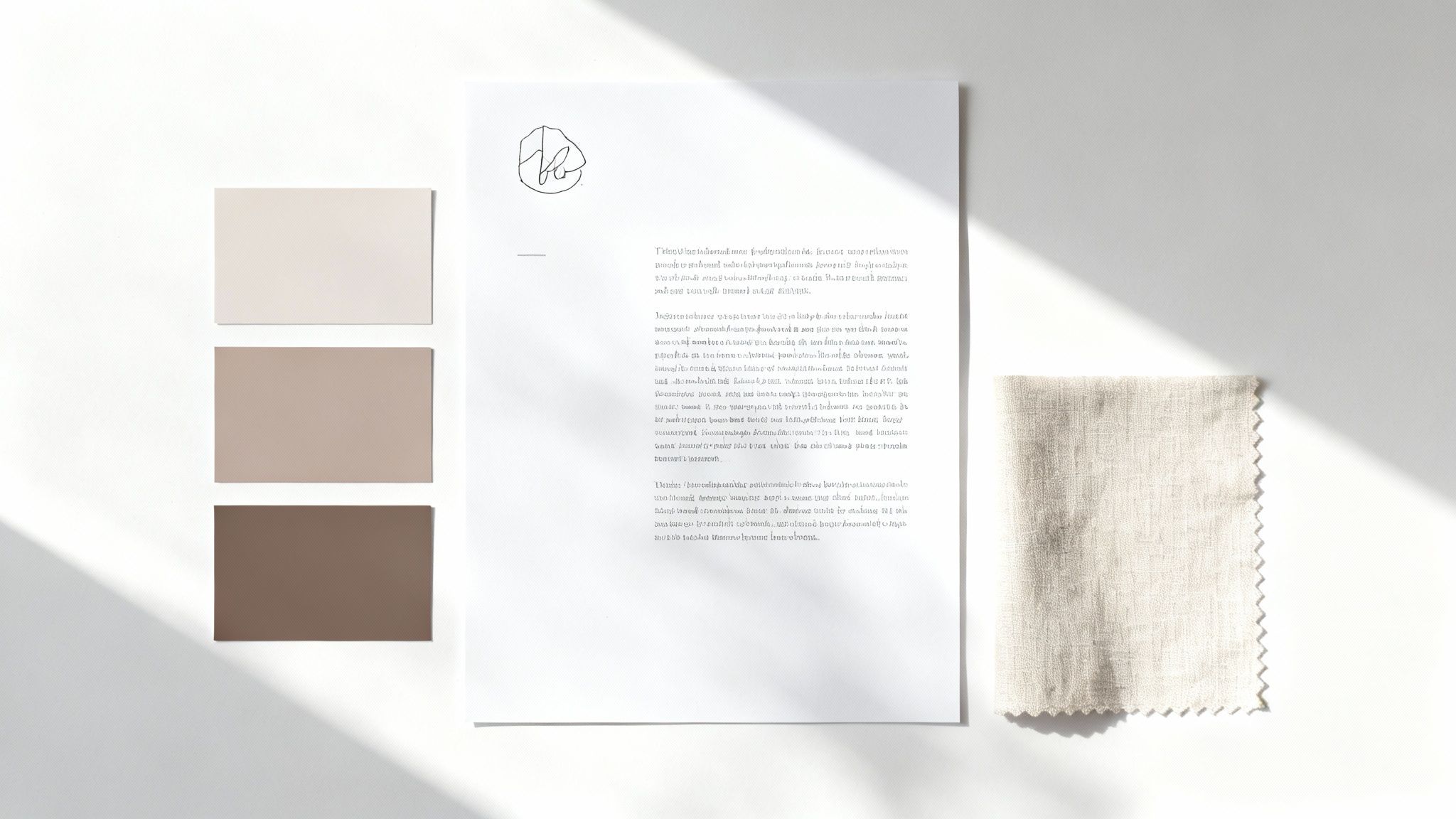 A mood board showing a brand's color palette, typography, and logo variations.