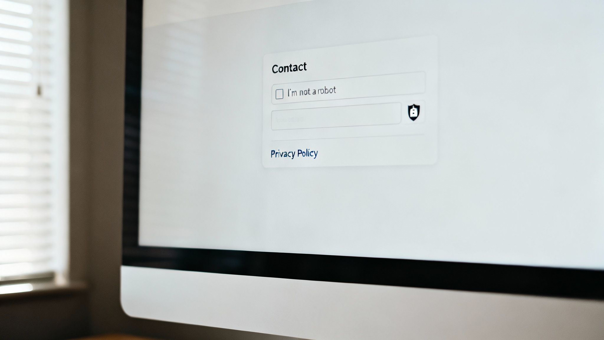 Close-up of a computer screen showing a contact form, including a checkbox and privacy policy.