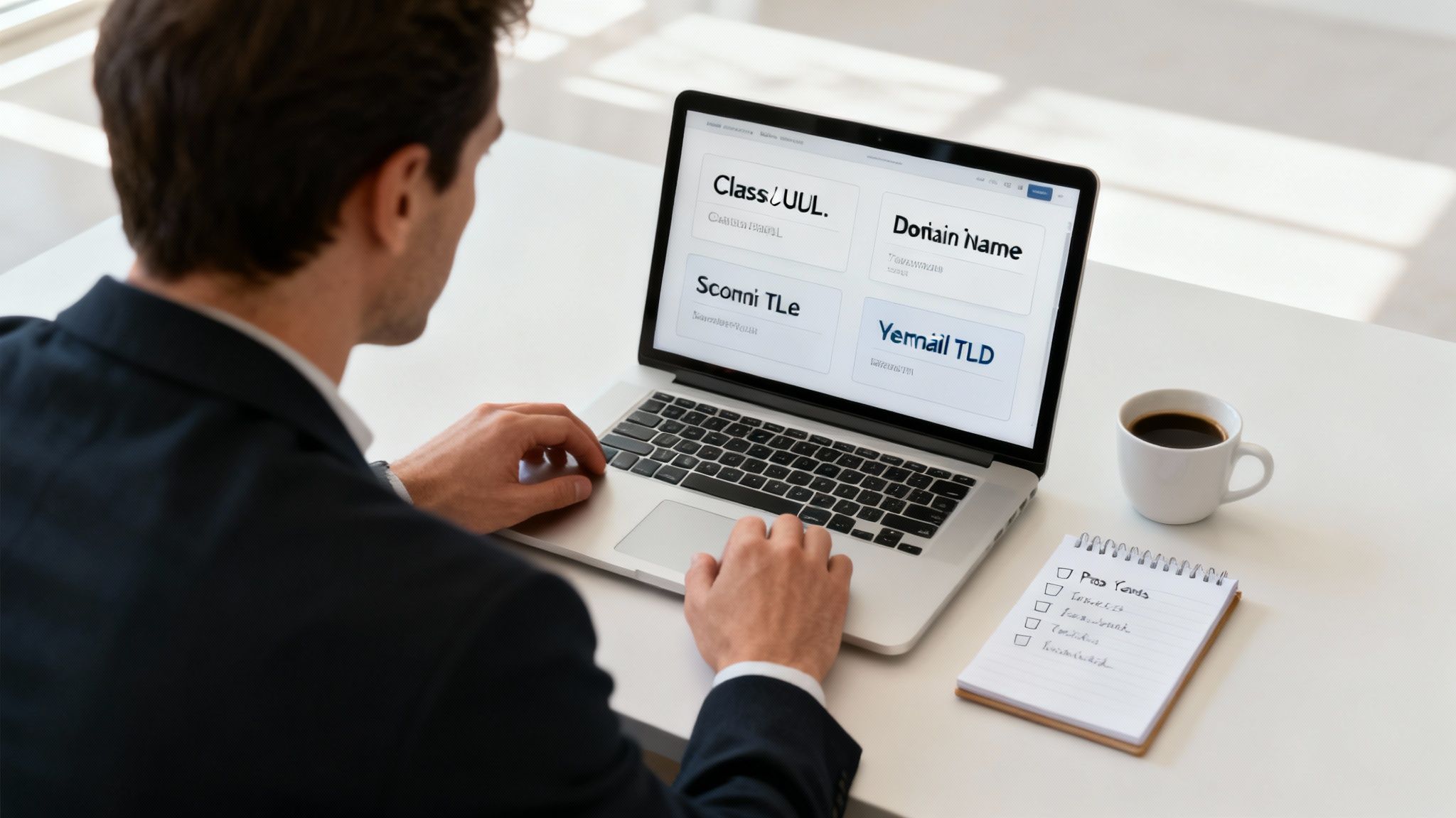 A person at a crossroads, looking at two different signs, symbolizing the choice between keeping an old domain and choosing a new one.