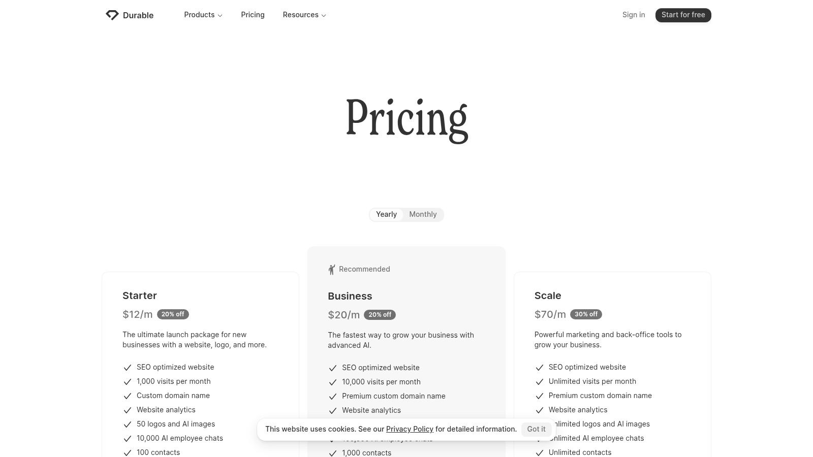 Durable – AI Website Builder for Small Business