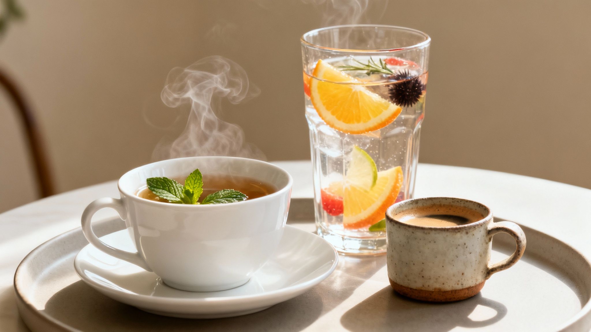 A person pouring a caffeine-free herbal tea into a cup.