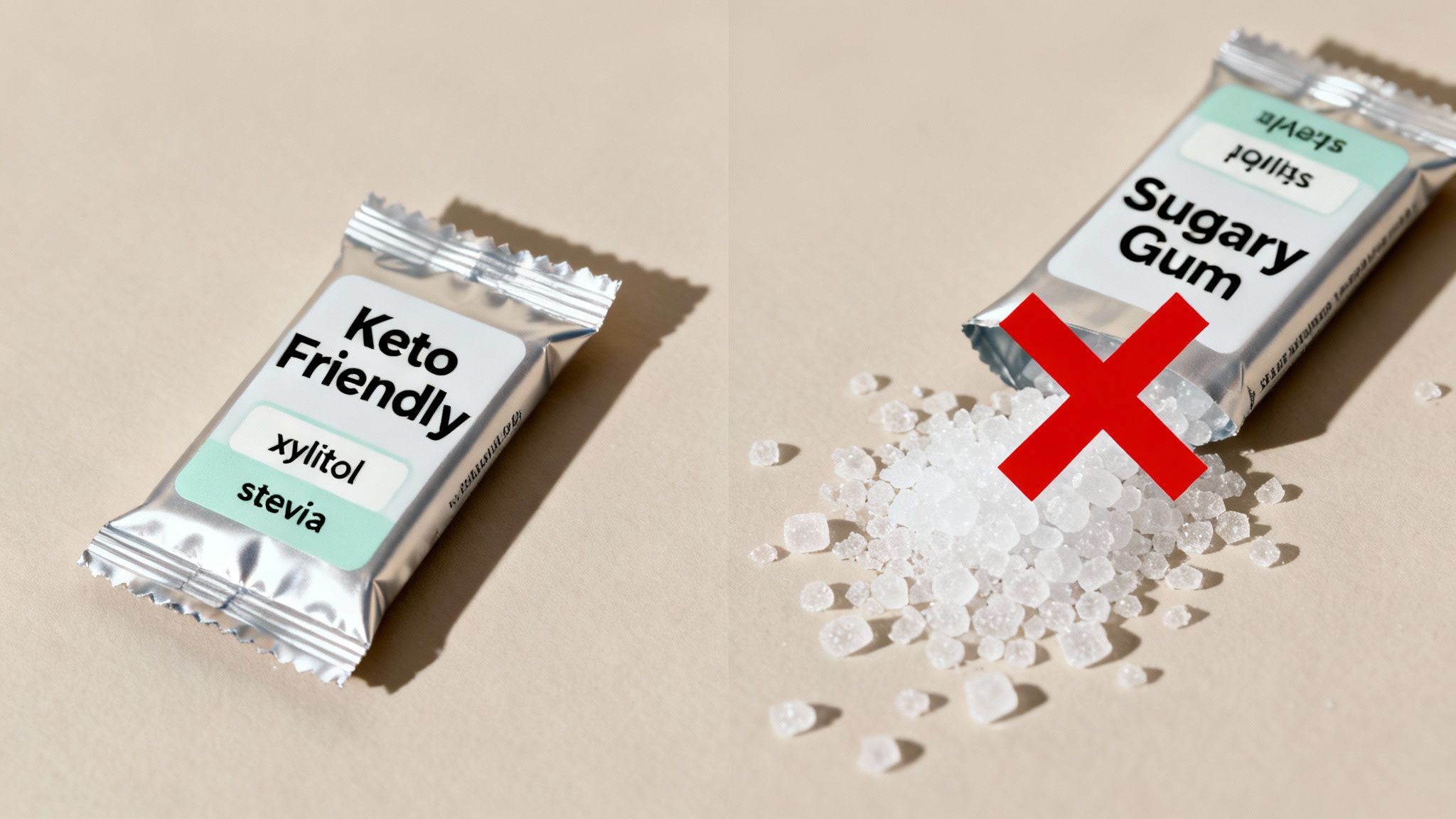 A person choosing a pack of chewing gum from a shelf