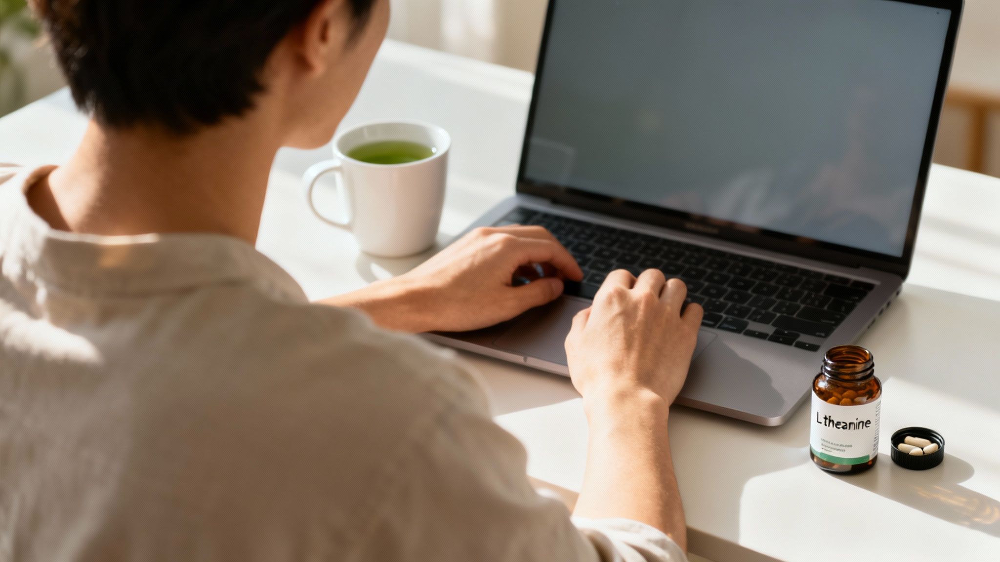 Person focused while working on a laptop