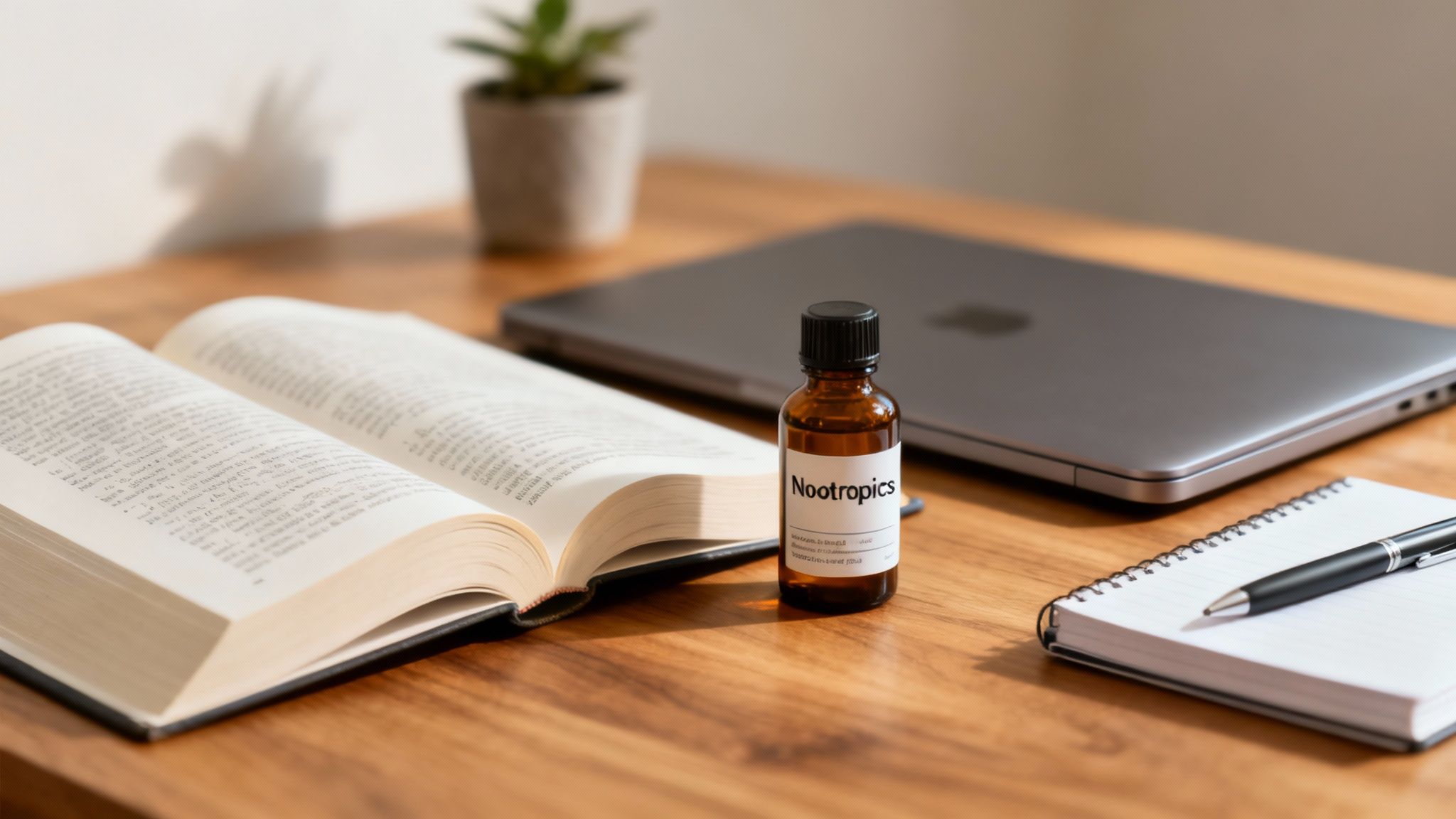 A student focused on studying at a desk with books and a laptop, with sunlight streaming in.