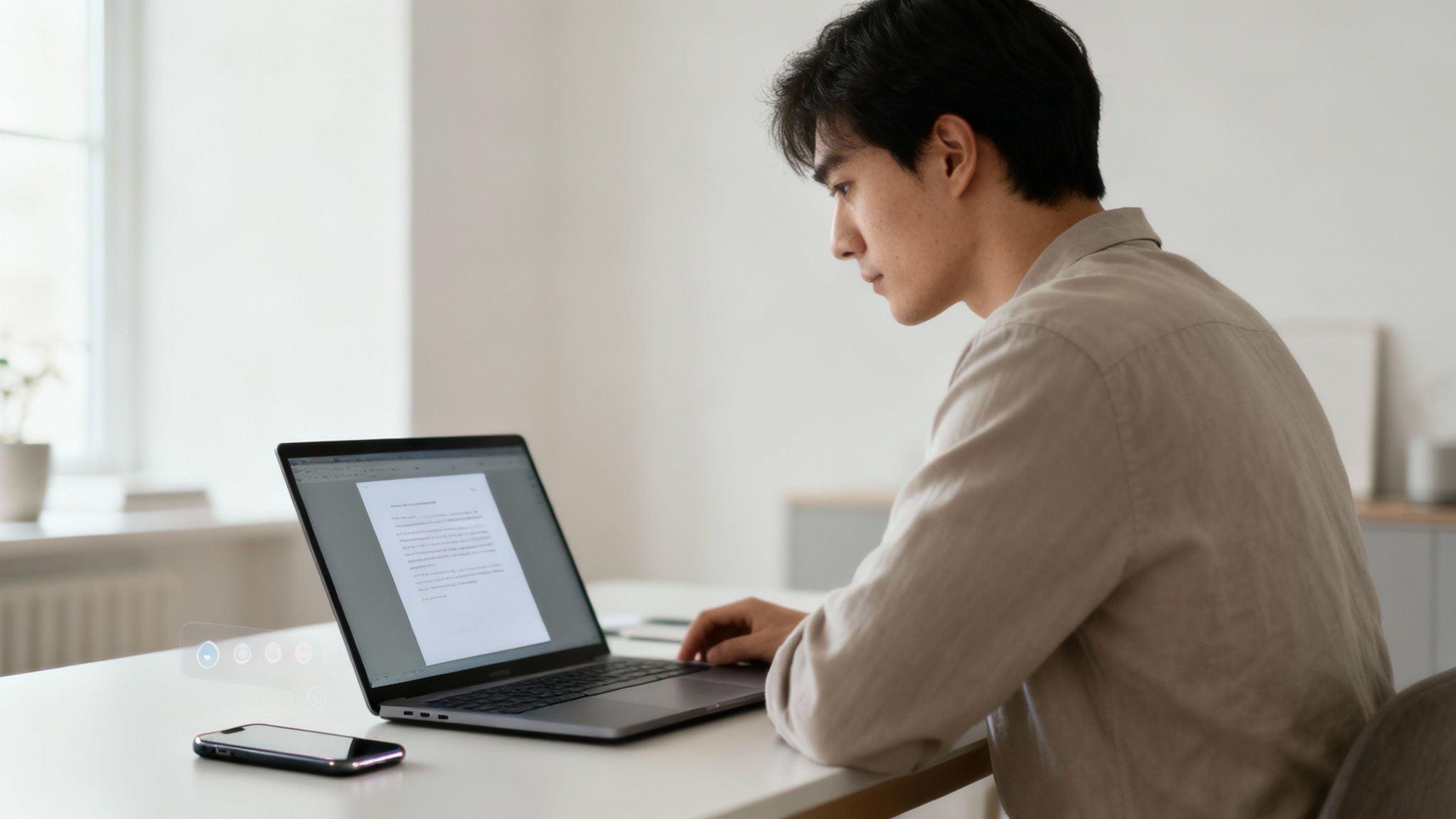 A person working on a laptop, looking focused and determined.